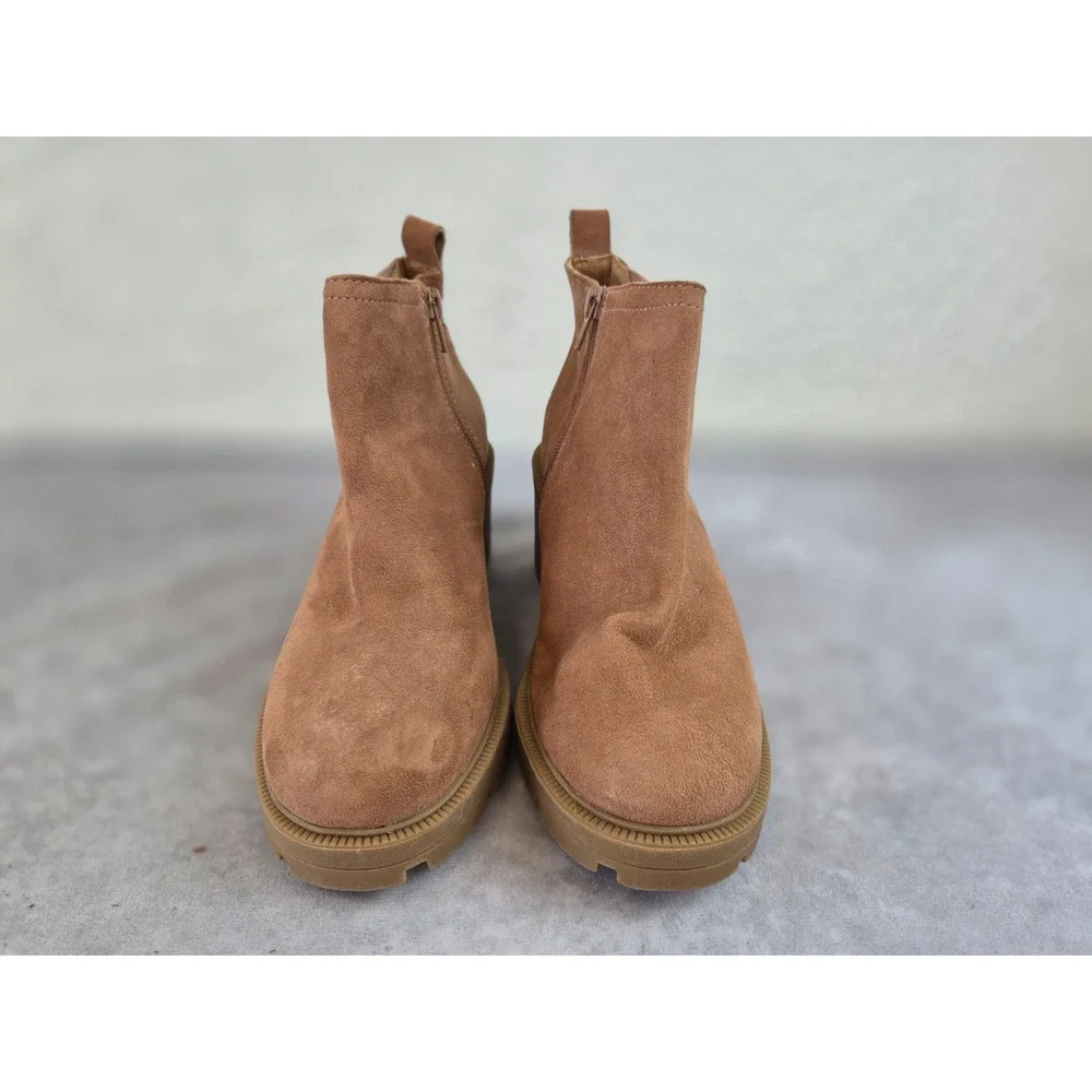 Lucky Brand Sumah Tan Suede Lug Sole Block Heel Ankle Boots LK-SUMAH Womens 7.5M